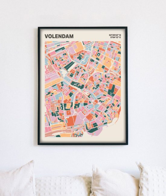 Plattegrond poster Licht Volendam mozaiek stl 04 mockup lijst muur bank 02 | Funky Fellow