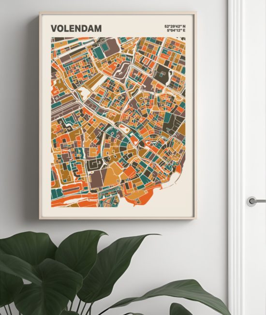 Plattegrond poster Licht Volendam mozaiek stl 06 Mockup muur plant lijst 04 | Funky Fellow
