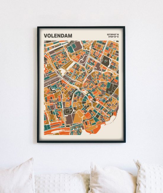 Plattegrond poster Licht Volendam mozaiek stl 06 mockup lijst muur bank 02 | Funky Fellow