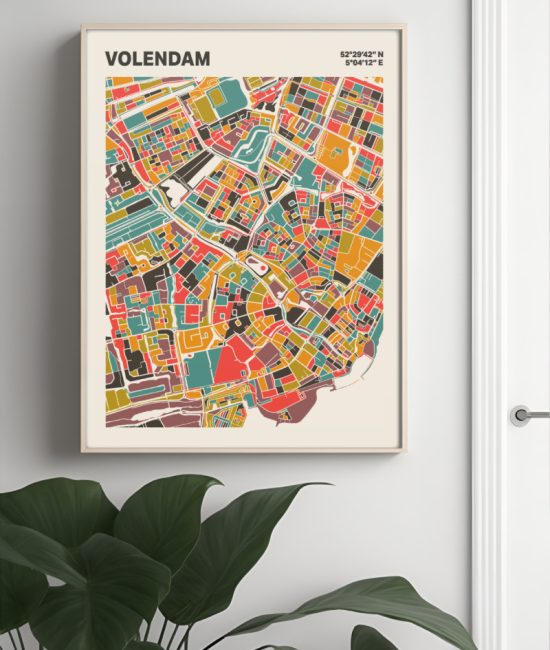Plattegrond poster Licht Volendam mozaiek stl 07 Mockup muur plant lijst 04 | Funky Fellow
