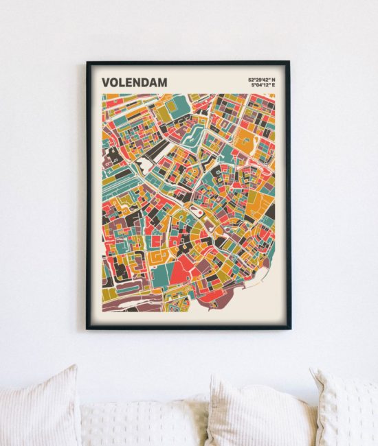 Plattegrond poster Licht Volendam mozaiek stl 07 mockup lijst muur bank 02 | Funky Fellow