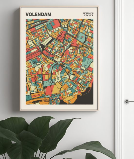 Plattegrond poster Licht Volendam mozaiek stl 08 Mockup muur plant lijst 04 | Funky Fellow