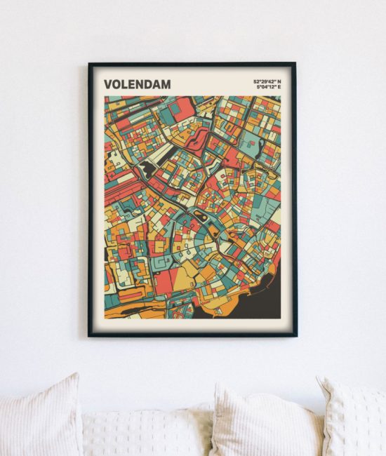 Plattegrond poster Licht Volendam mozaiek stl 08 mockup lijst muur bank 02 | Funky Fellow