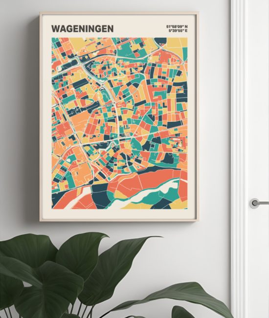 Plattegrond poster Licht Wageningen mozaiek stl 01 Mockup muur plant lijst 04 | Funky Fellow