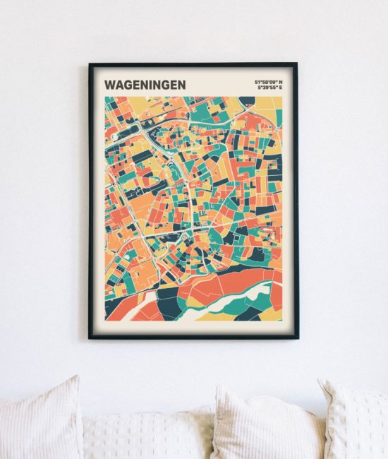Plattegrond poster Licht Wageningen mozaiek stl 01 mockup lijst muur bank 02 | Funky Fellow
