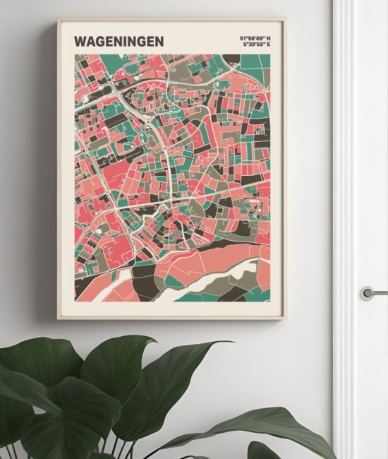 Plattegrond poster Licht Wageningen mozaiek stl 02 Mockup muur plant lijst 04 | Funky Fellow