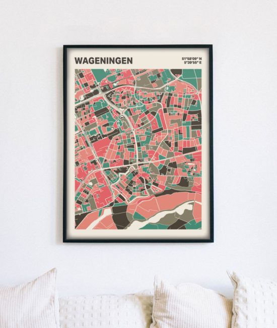 Plattegrond poster Licht Wageningen mozaiek stl 02 mockup lijst muur bank 02 | Funky Fellow