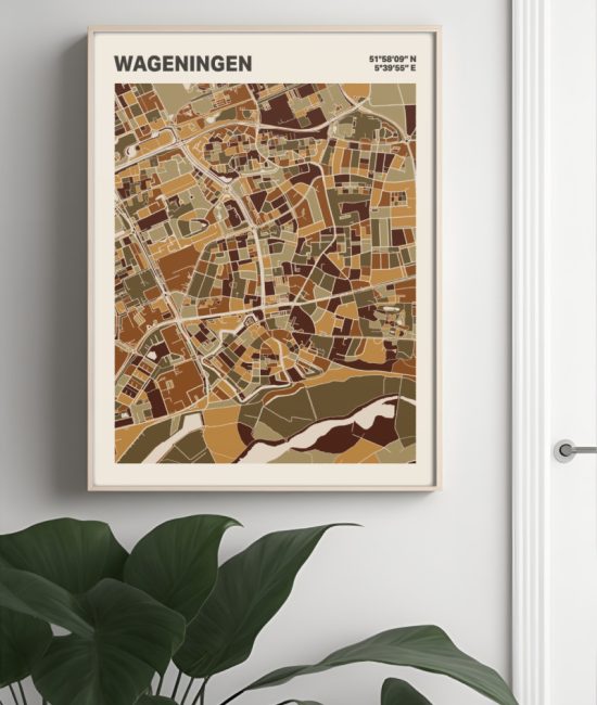 Plattegrond poster Licht Wageningen mozaiek stl 03 Mockup muur plant lijst 04 | Funky Fellow