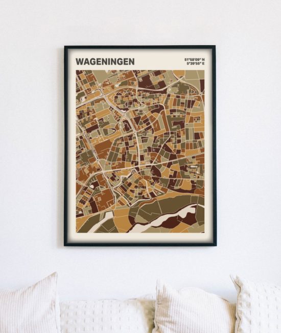 Plattegrond poster Licht Wageningen mozaiek stl 03 mockup lijst muur bank 02 | Funky Fellow