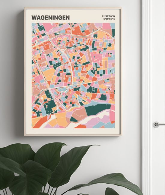 Plattegrond poster Licht Wageningen mozaiek stl 04 Mockup muur plant lijst 04 | Funky Fellow
