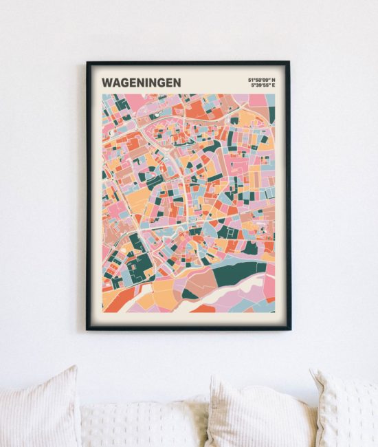 Plattegrond poster Licht Wageningen mozaiek stl 04 mockup lijst muur bank 02 | Funky Fellow