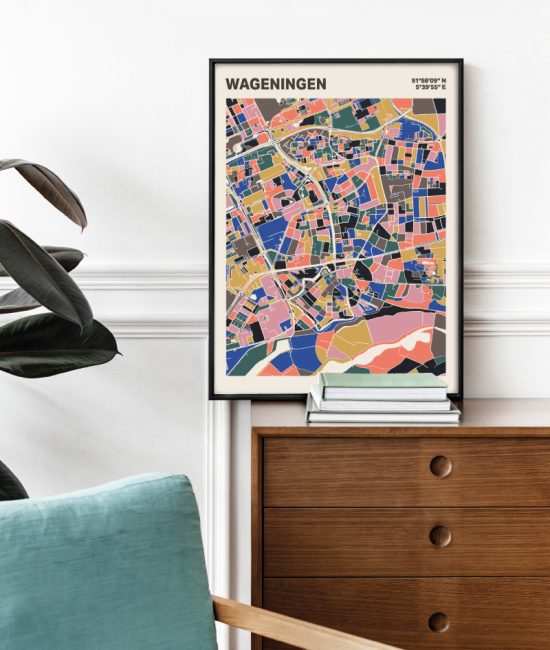 Plattegrond poster Licht Wageningen mozaiek stl 05 Mockup stoel kast lijst 03 | Funky Fellow