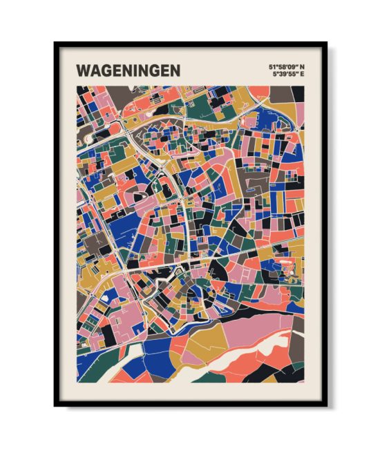 Plattegrond poster Licht Wageningen mozaiek stl 05 mockup lijst 05 | Funky Fellow