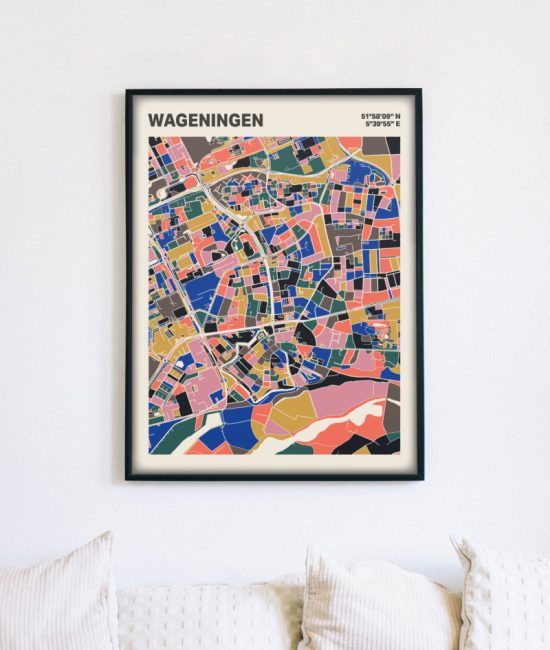 Plattegrond poster Licht Wageningen mozaiek stl 05 mockup lijst muur bank 02 | Funky Fellow