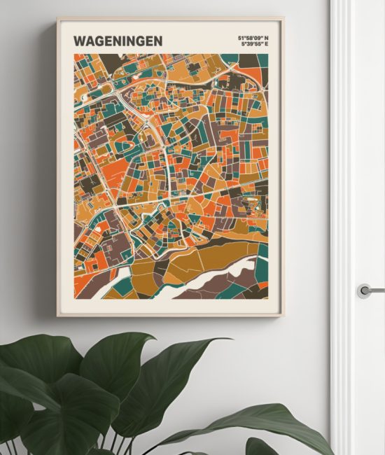 Plattegrond poster Licht Wageningen mozaiek stl 06 Mockup muur plant lijst 04 | Funky Fellow