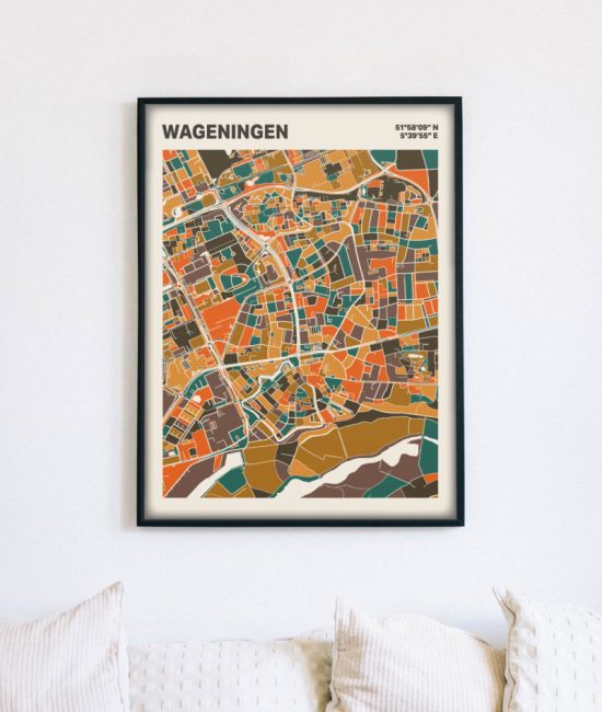 Plattegrond poster Licht Wageningen mozaiek stl 06 mockup lijst muur bank 02 | Funky Fellow