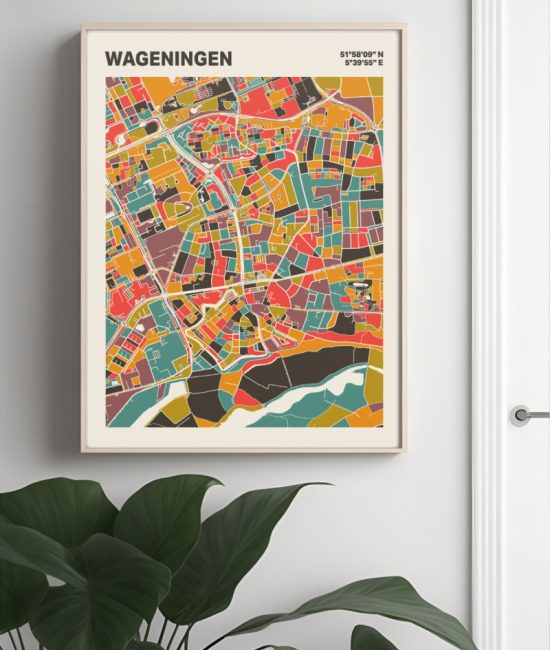 Plattegrond poster Licht Wageningen mozaiek stl 07 Mockup muur plant lijst 04 | Funky Fellow
