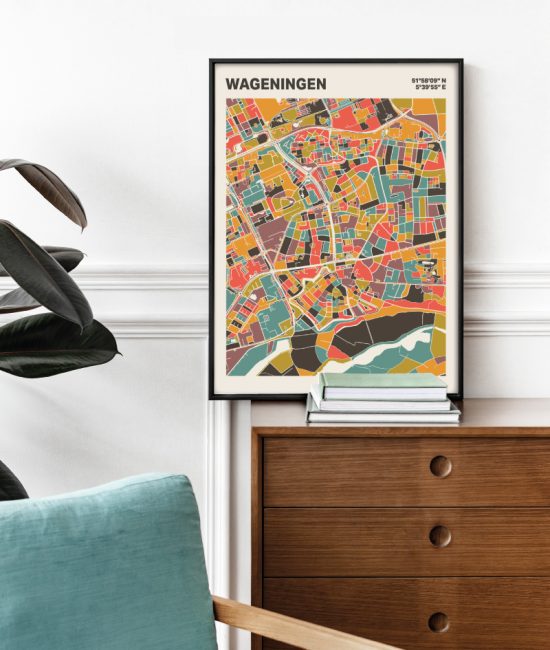 Plattegrond poster Licht Wageningen mozaiek stl 07 Mockup stoel kast lijst 03 | Funky Fellow
