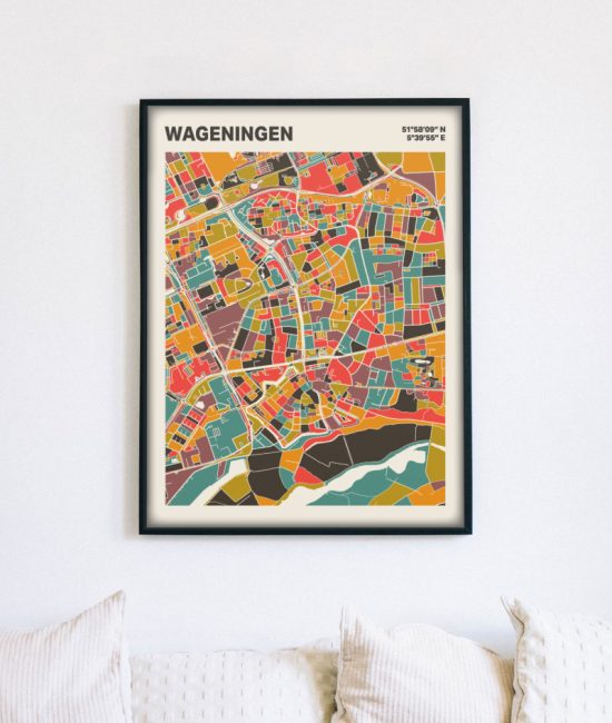 Plattegrond poster Licht Wageningen mozaiek stl 07 mockup lijst muur bank 02 | Funky Fellow