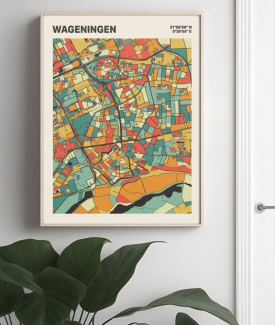 Plattegrond poster Licht Wageningen mozaiek stl 08 Mockup muur plant lijst 04 | Funky Fellow
