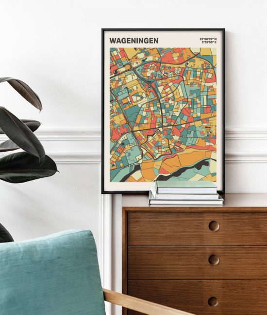Plattegrond poster Licht Wageningen mozaiek stl 08 Mockup stoel kast lijst 03 | Funky Fellow