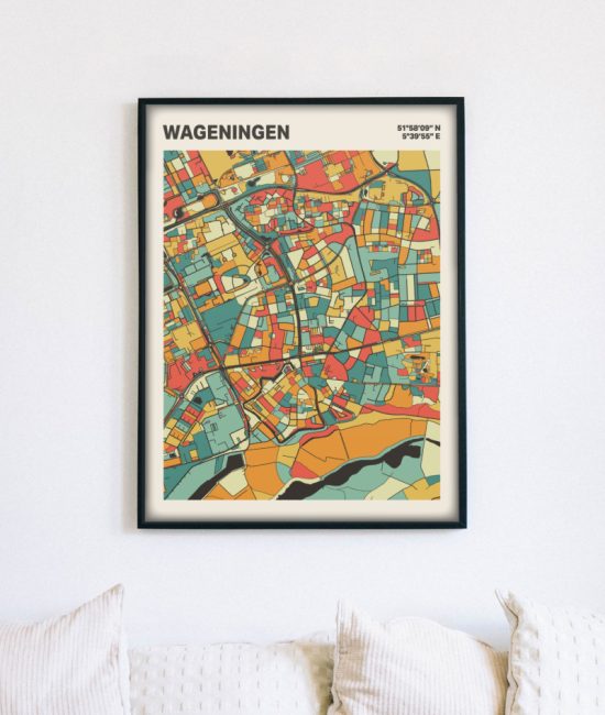 Plattegrond poster Licht Wageningen mozaiek stl 08 mockup lijst muur bank 02 | Funky Fellow