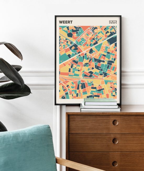 Plattegrond poster Licht Weert mozaiek stl 01 Mockup stoel kast lijst 03 | Funky Fellow
