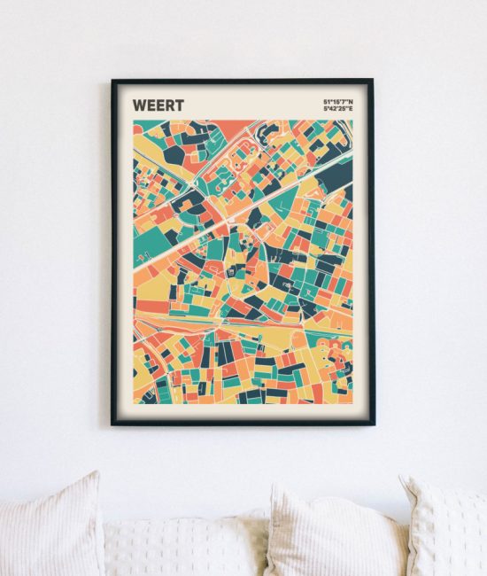 Plattegrond poster Licht Weert mozaiek stl 01 mockup lijst muur bank 02 | Funky Fellow