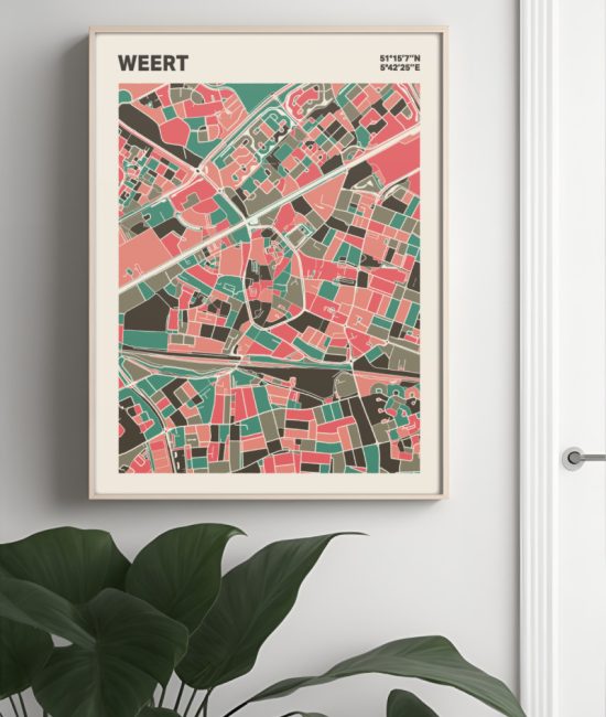 Plattegrond poster Licht Weert mozaiek stl 02 Mockup muur plant lijst 04 | Funky Fellow
