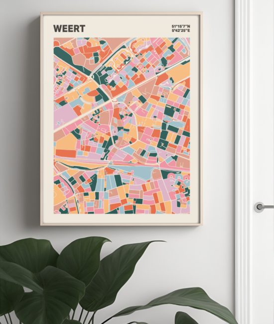 Plattegrond poster Licht Weert mozaiek stl 04 Mockup muur plant lijst 04 | Funky Fellow