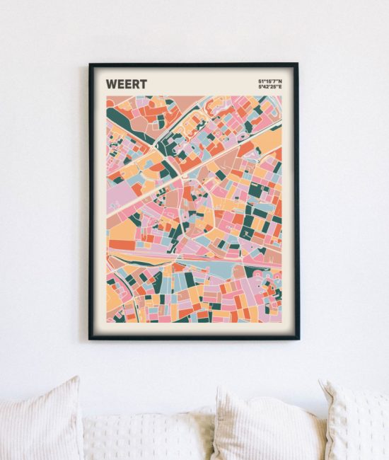 Plattegrond poster Licht Weert mozaiek stl 04 mockup lijst muur bank 02 | Funky Fellow