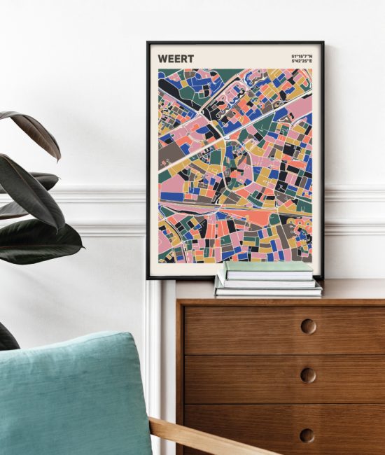 Plattegrond poster Licht Weert mozaiek stl 05 Mockup stoel kast lijst 03 | Funky Fellow