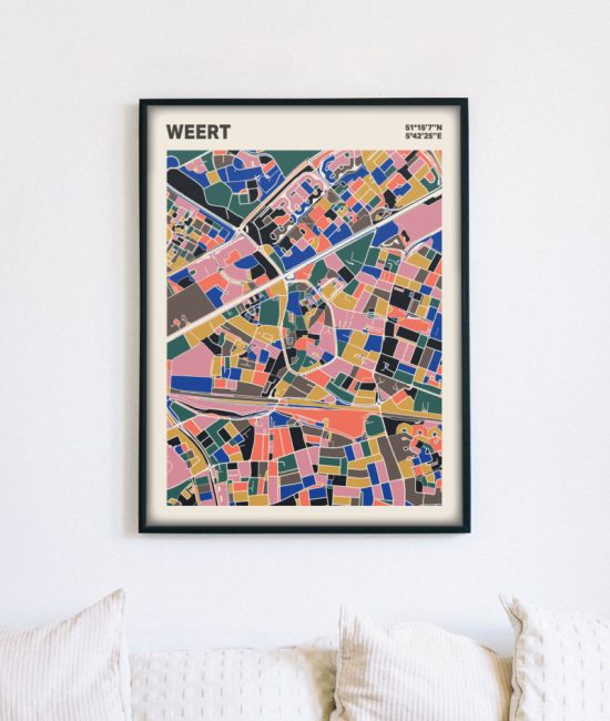 Plattegrond poster Licht Weert mozaiek stl 05 mockup lijst muur bank 02 | Funky Fellow