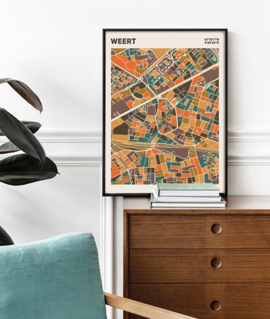 Plattegrond poster Licht Weert mozaiek stl 06 Mockup stoel kast lijst 03 | Funky Fellow