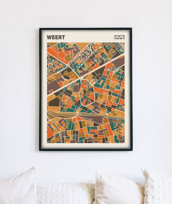 Plattegrond poster Licht Weert mozaiek stl 06 mockup lijst muur bank 02 | Funky Fellow