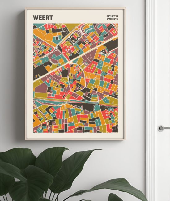 Plattegrond poster Licht Weert mozaiek stl 07 Mockup muur plant lijst 04 | Funky Fellow