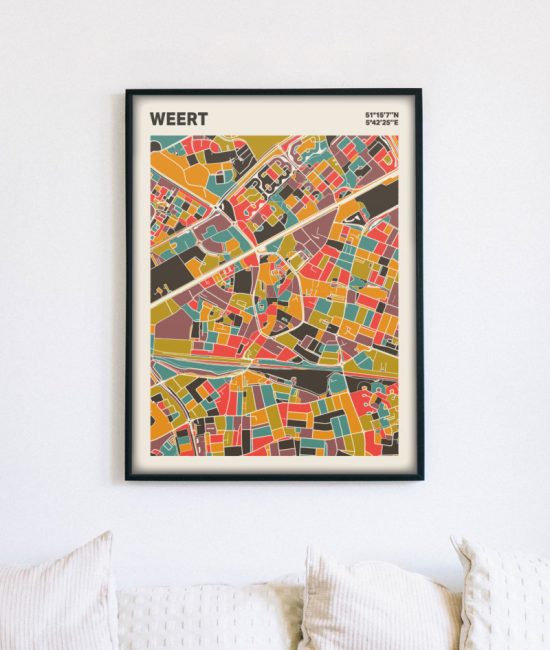 Plattegrond poster Licht Weert mozaiek stl 07 mockup lijst muur bank 02 | Funky Fellow