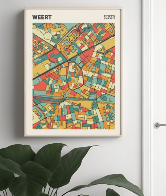 Plattegrond poster Licht Weert mozaiek stl 08 Mockup muur plant lijst 04 | Funky Fellow