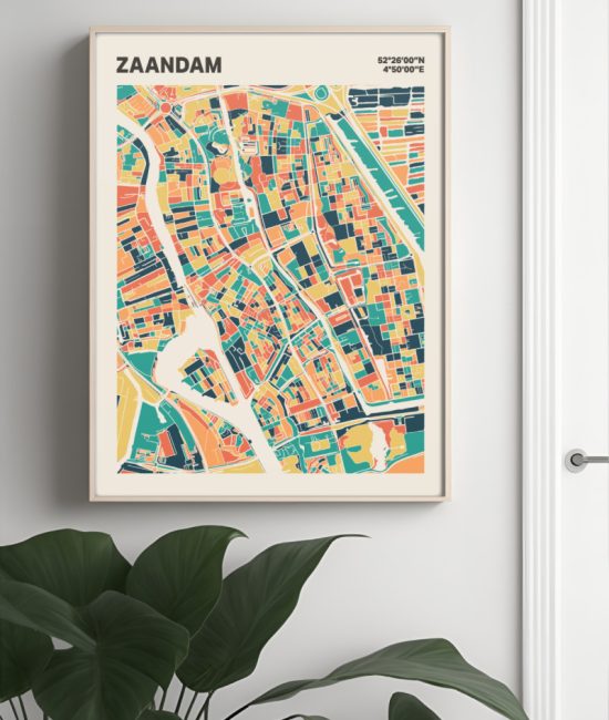Plattegrond poster Licht Zaandam mozaiek stl 01 Mockup muur plant lijst 04 | Funky Fellow