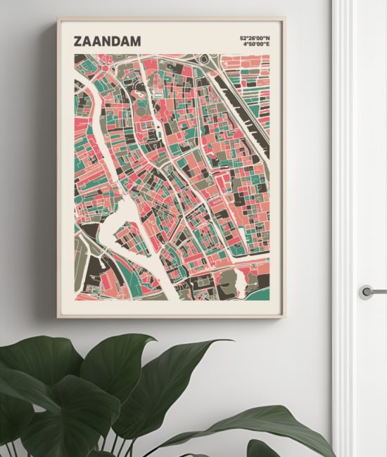 Plattegrond poster Licht Zaandam mozaiek stl 02 Mockup muur plant lijst 04 | Funky Fellow