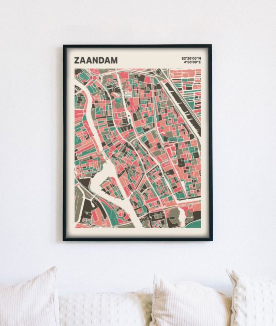 Plattegrond poster Licht Zaandam mozaiek stl 02 mockup lijst muur bank 02 | Funky Fellow