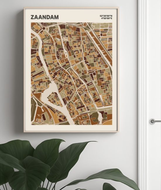 Plattegrond poster Licht Zaandam mozaiek stl 03 Mockup muur plant lijst 04 | Funky Fellow
