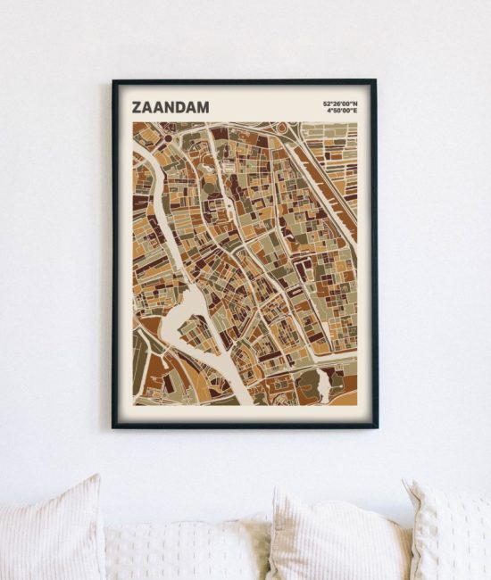 Plattegrond poster Licht Zaandam mozaiek stl 03 mockup lijst muur bank 02 | Funky Fellow