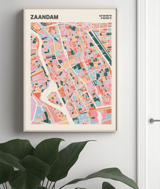 Plattegrond poster Licht Zaandam mozaiek stl 04 Mockup muur plant lijst 04 | Funky Fellow