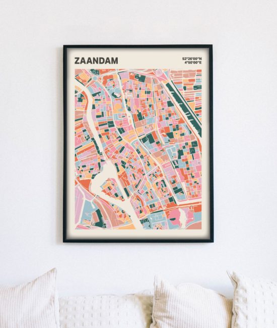 Plattegrond poster Licht Zaandam mozaiek stl 04 mockup lijst muur bank 02 | Funky Fellow