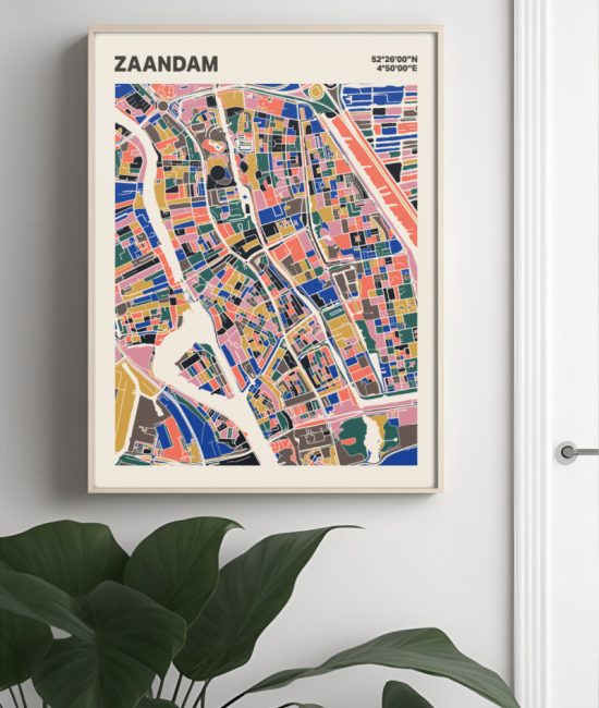 Plattegrond poster Licht Zaandam mozaiek stl 05 Mockup muur plant lijst 04 | Funky Fellow