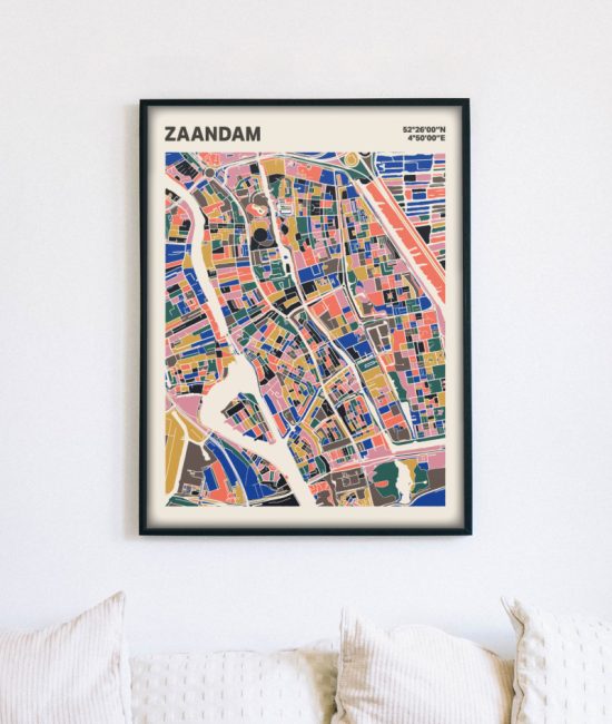 Plattegrond poster Licht Zaandam mozaiek stl 05 mockup lijst muur bank 02 | Funky Fellow