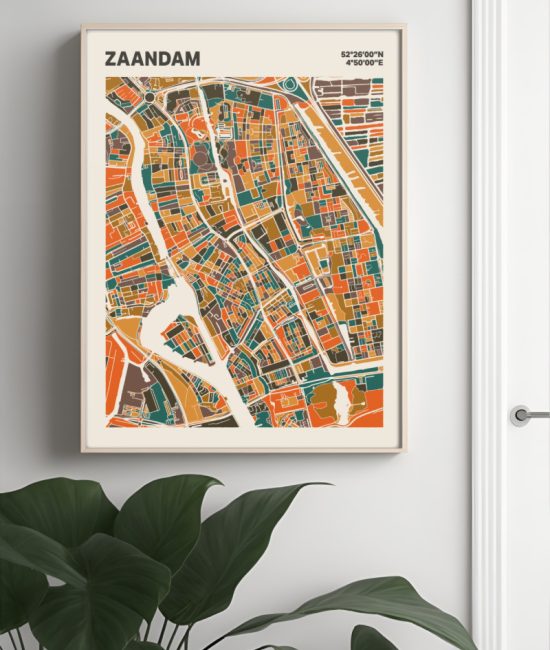 Plattegrond poster Licht Zaandam mozaiek stl 06 Mockup muur plant lijst 04 | Funky Fellow