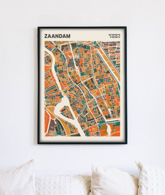 Plattegrond poster Licht Zaandam mozaiek stl 06 mockup lijst muur bank 02 | Funky Fellow
