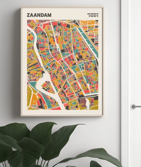 Plattegrond poster Licht Zaandam mozaiek stl 07 Mockup muur plant lijst 04 | Funky Fellow